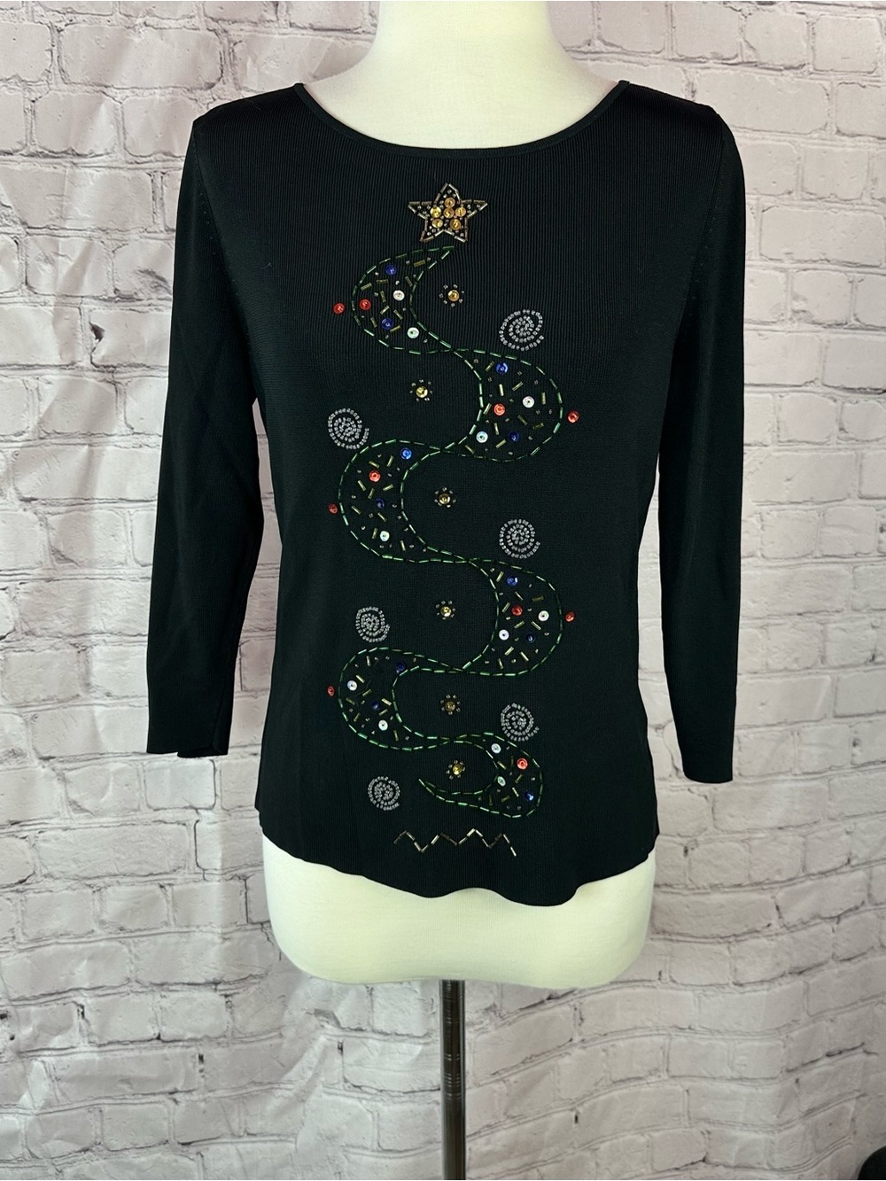 lucia burns beaded Embellished Holiday Top women L festive sequin christmas